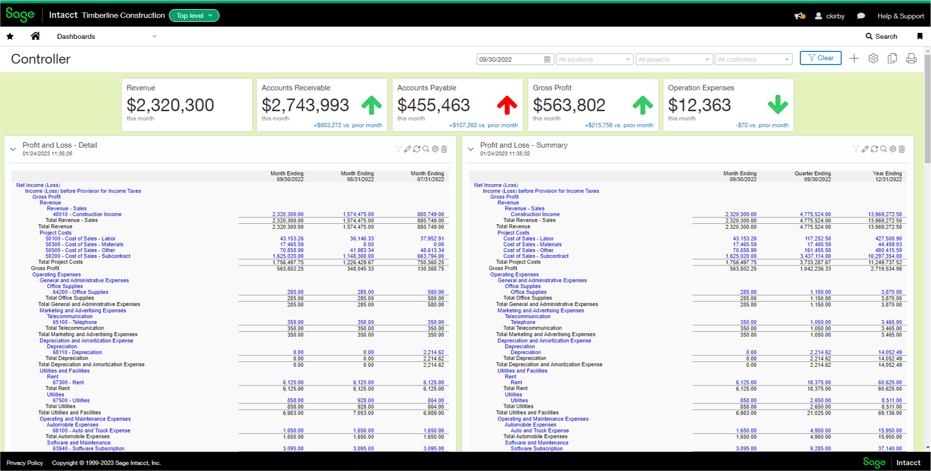 screenshot of Sage Construction Suite